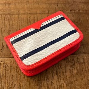 J.Crew Neon Pink and Blue/White Striped Card Wallet